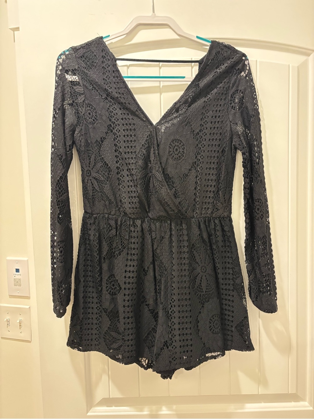 Bethany Mota Black Crochet Lace Romper